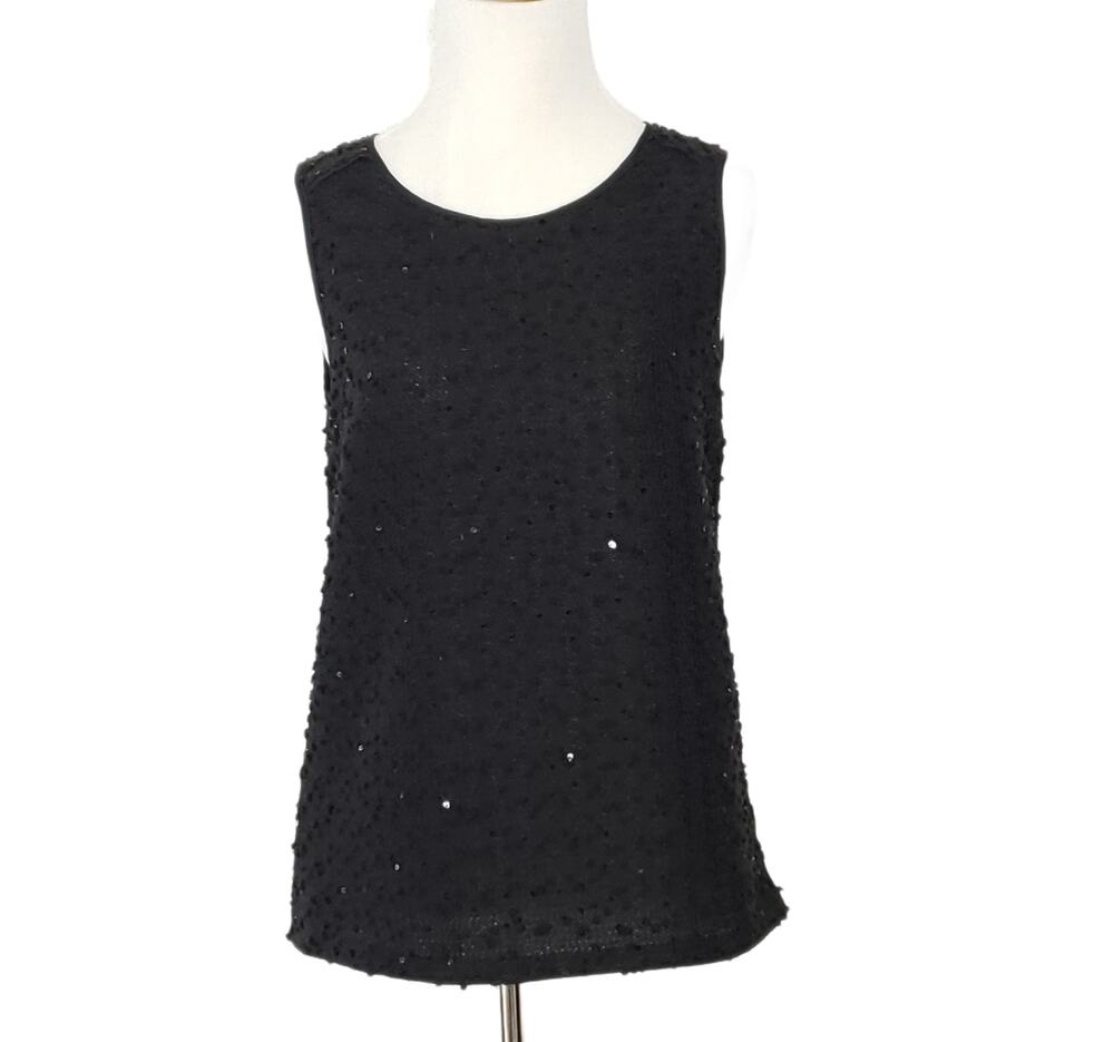 Ann Taylor Women Sequin Sleeveless Blouse Black Day To Night Glam Elevated XS